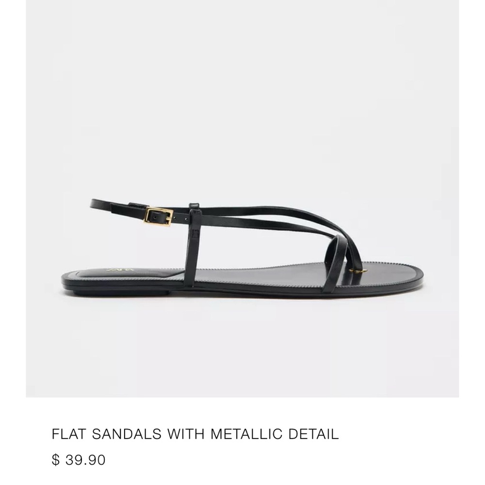 ZARA Black Flat Sandals with Metallic Detail